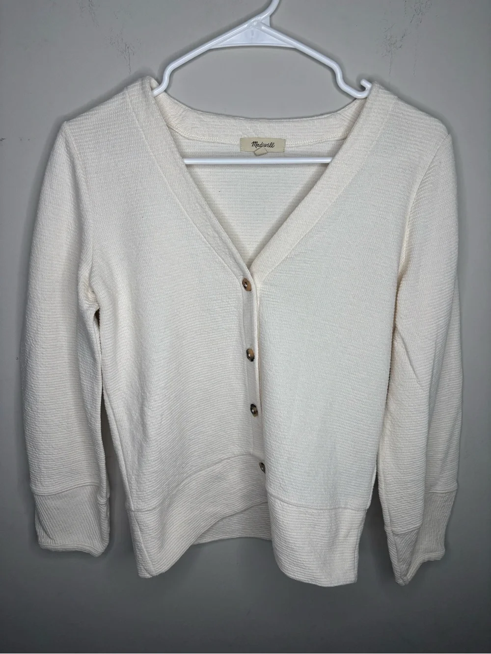 Madewell Cream Waffle-Knit V-Neck Button Cardigan SIZE Xs